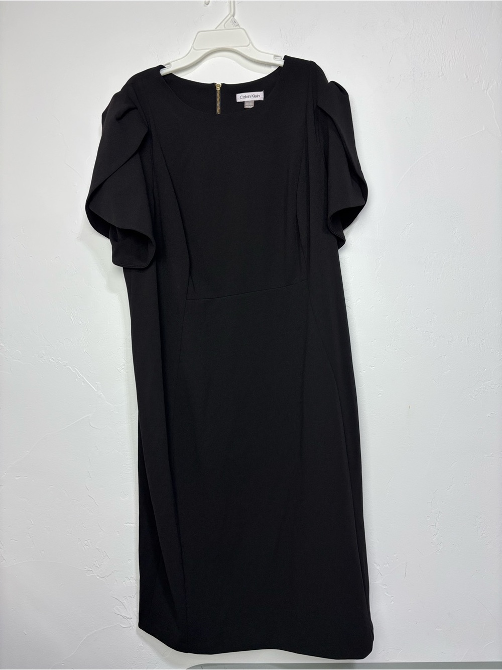 Calvin Klein Women's 18W Black Short Tulip Sleeve Solid Sheath Dress Stretch